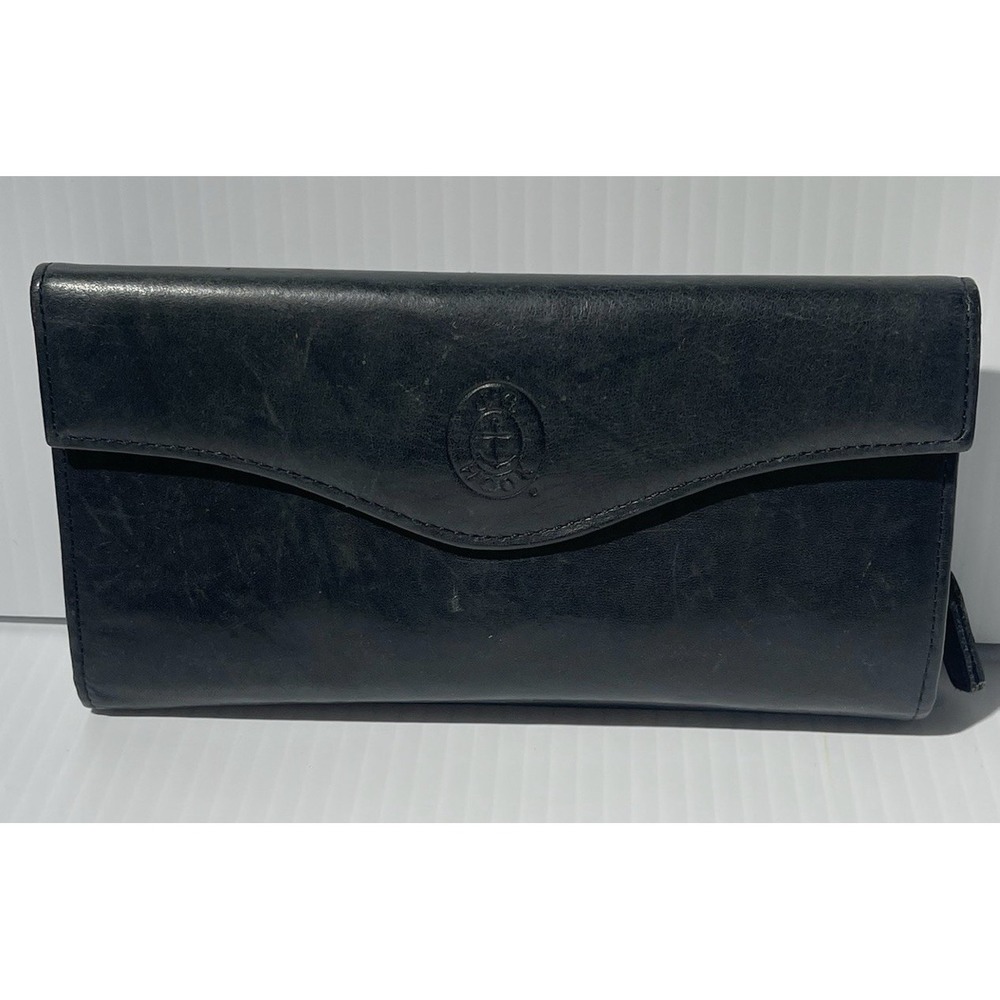 Black‎ Leather J.G. Hook Wallet Top Grain Cow Hide Snap Closure Clutch